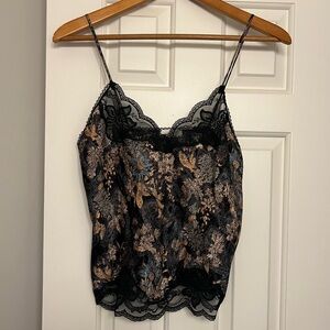 Escapades Lace Trim Floral Camisole Top—Size Small
